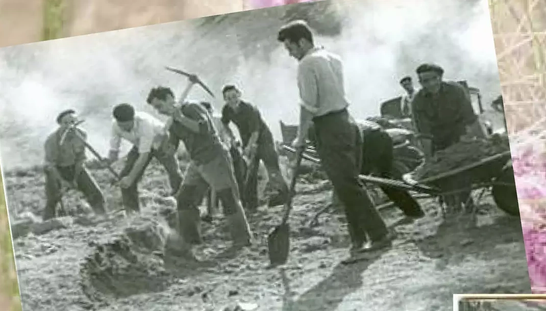 Fotografía histórica de trabajos en el entorno del Santuario del Brezo